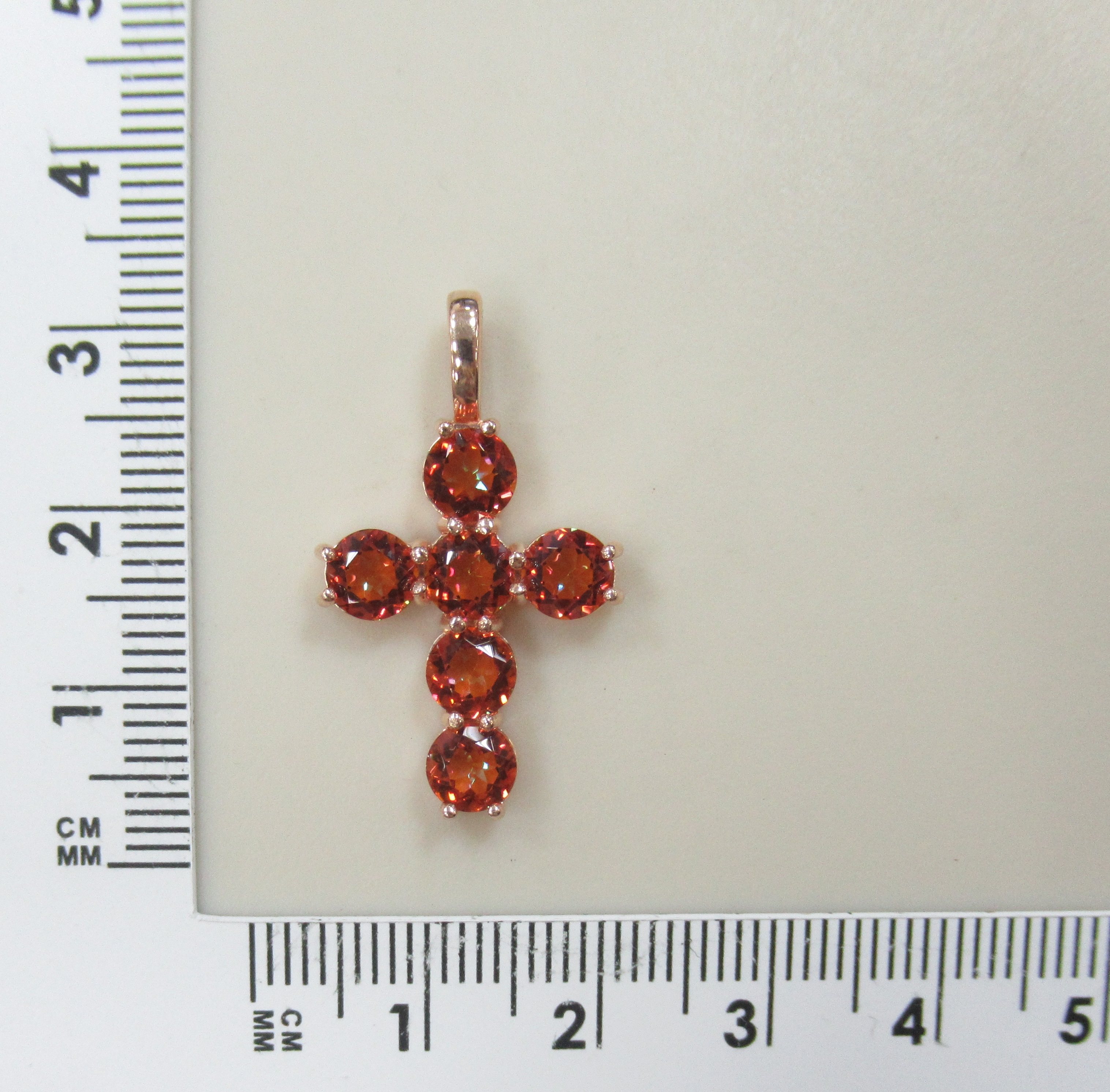 Серебряная подвеска-крест с оранжевым горным хрусталем